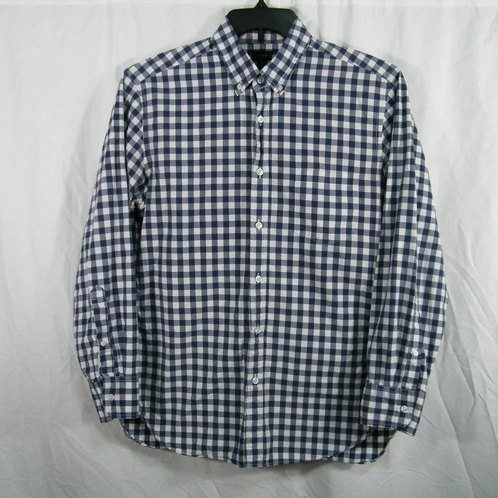 J.‎ Crew Navy Gingham Button Down Shirt Mens M Classic Prep Cottagecore Cotton
